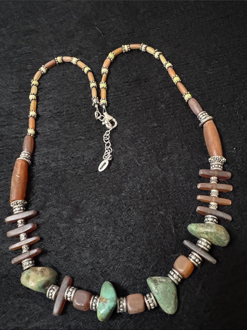 Boho Green & Brown Stone Beaded Necklace - Unbranded